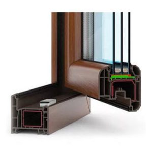 Оконный профиль шоколадный в массе с ламинацией под дерево